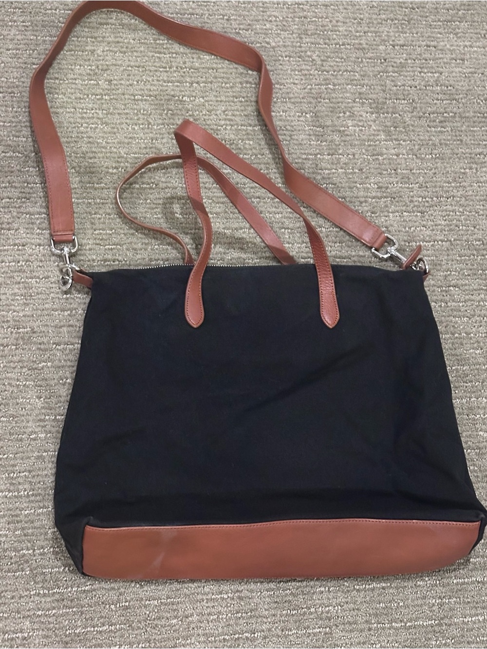Talbot’s Canvas Tote Bag with Brown Leather Trim - Women's Shoulder Bag